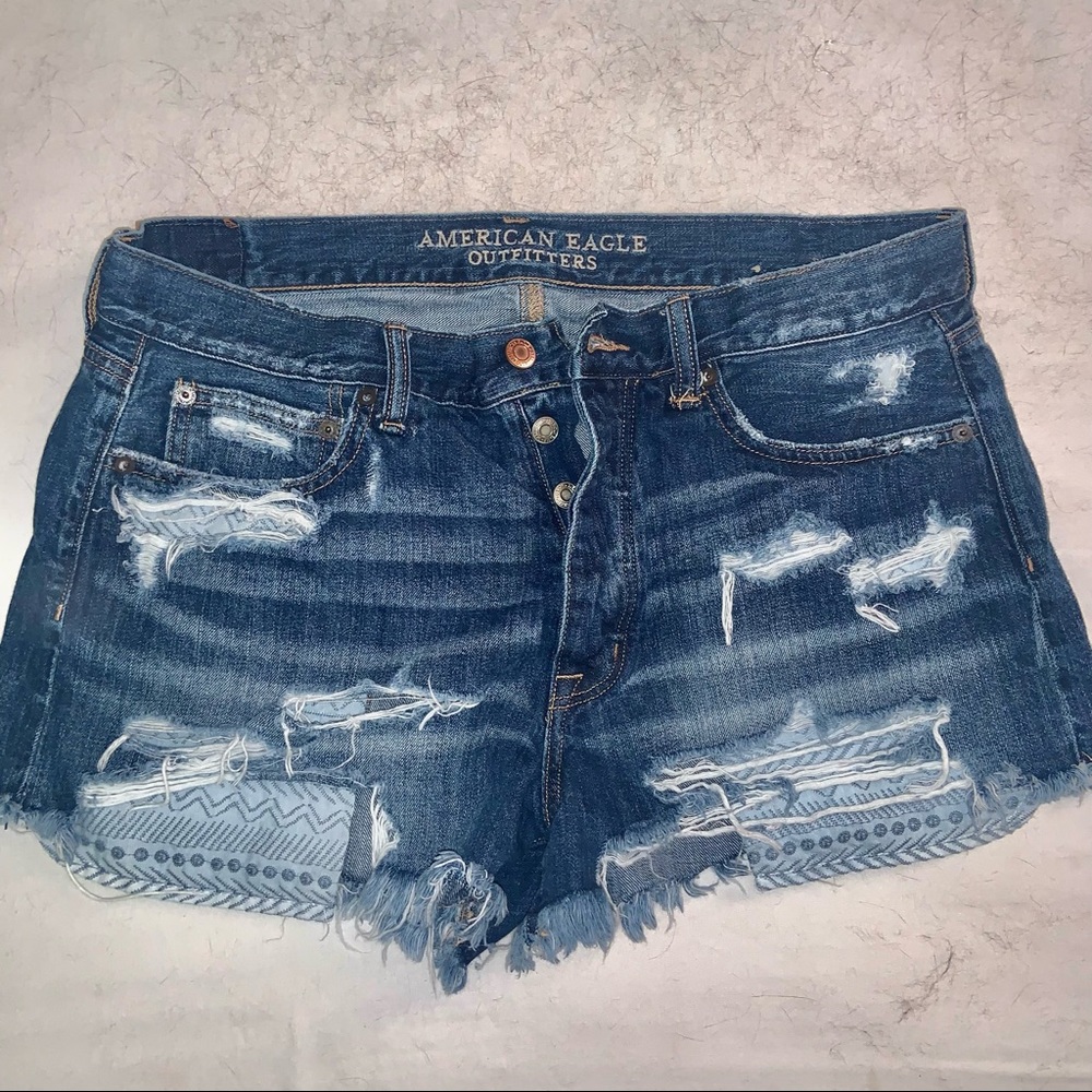 American Eagle Outfitters Vintage Festival Denim Shorts Distressed Button-Fly 12
